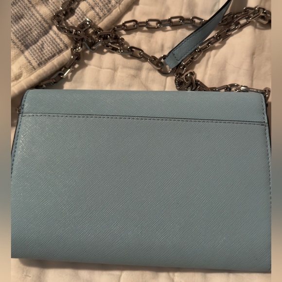Tory Burch Convertible Leather  Wallet.  Riviera Blue With Silver Chain.  NWT. - Picture 10 of 11